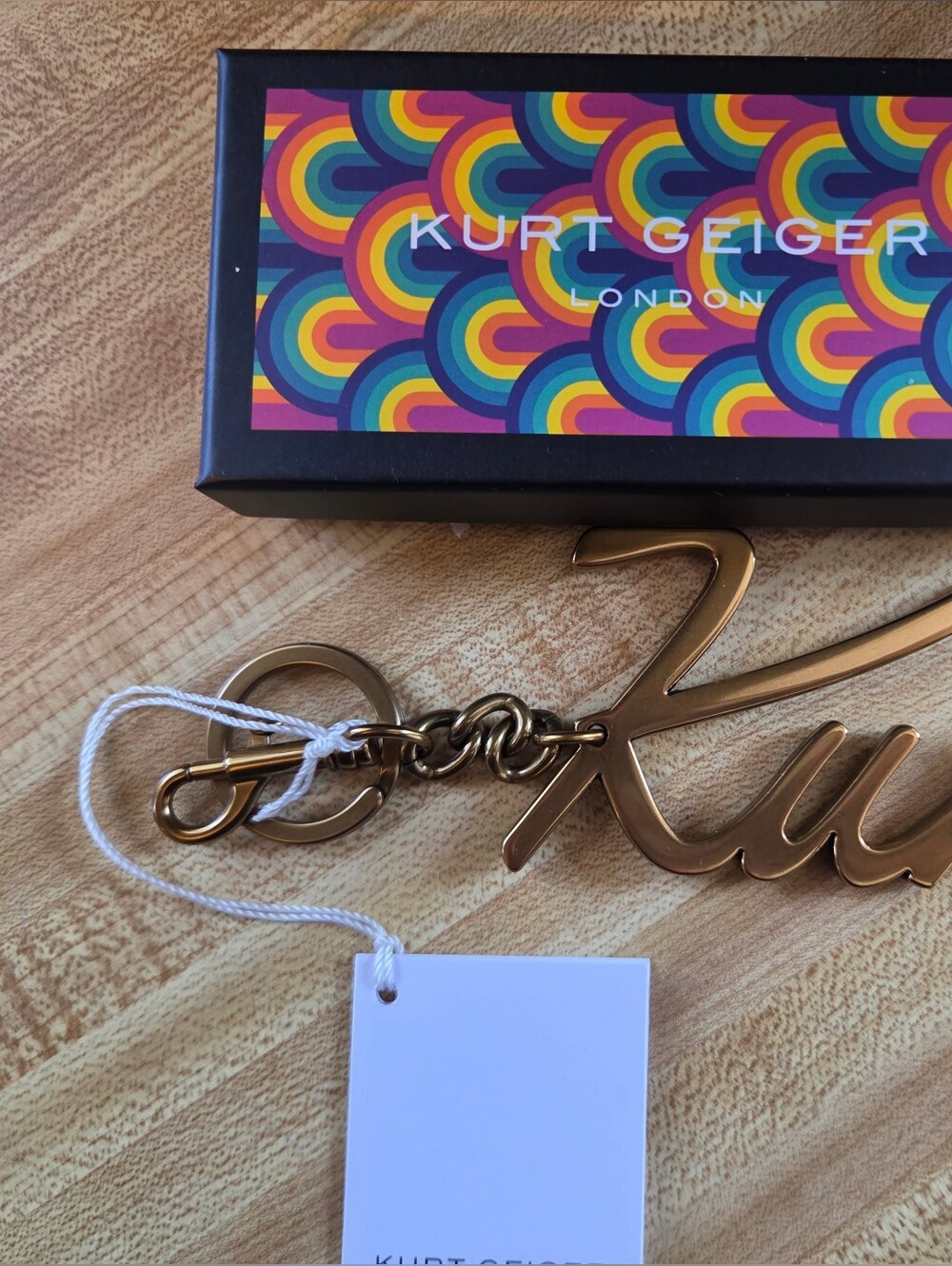Kurt Geiger NWT "KURT" Gold Keychain/Bag Charm NIB